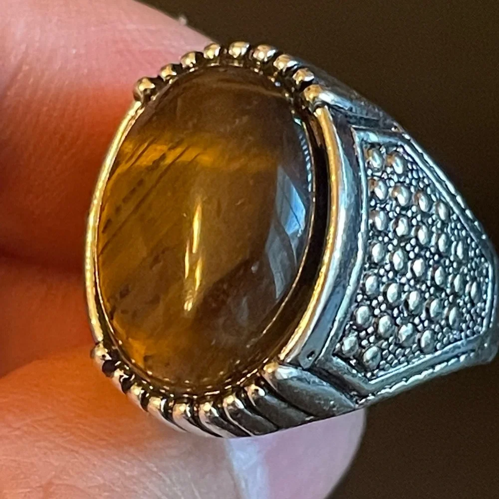 Men's Silver Ring with Brown Tiger's Eye Stone